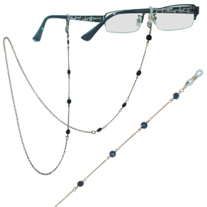 Gafas elegantes para mujer, cadena de latón decorada con cuentas acrílicas facetadas planas