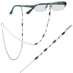 Gafas elegantes para mujer, cadena de latón decorada con cuentas acrílicas facetadas largas
