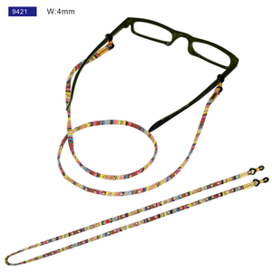 Cordón Plano de Algodón Étnico para Gafas Adornado con Cuentas de Metal Dorado 9421